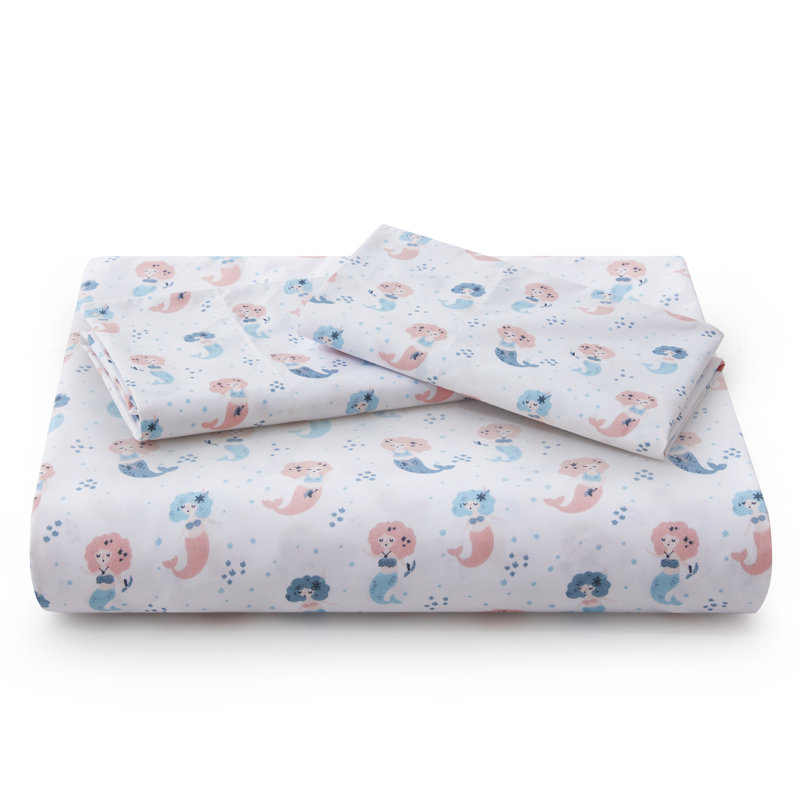 Queen Pink and Blue Cotton Mermaid Duvet Cover Set