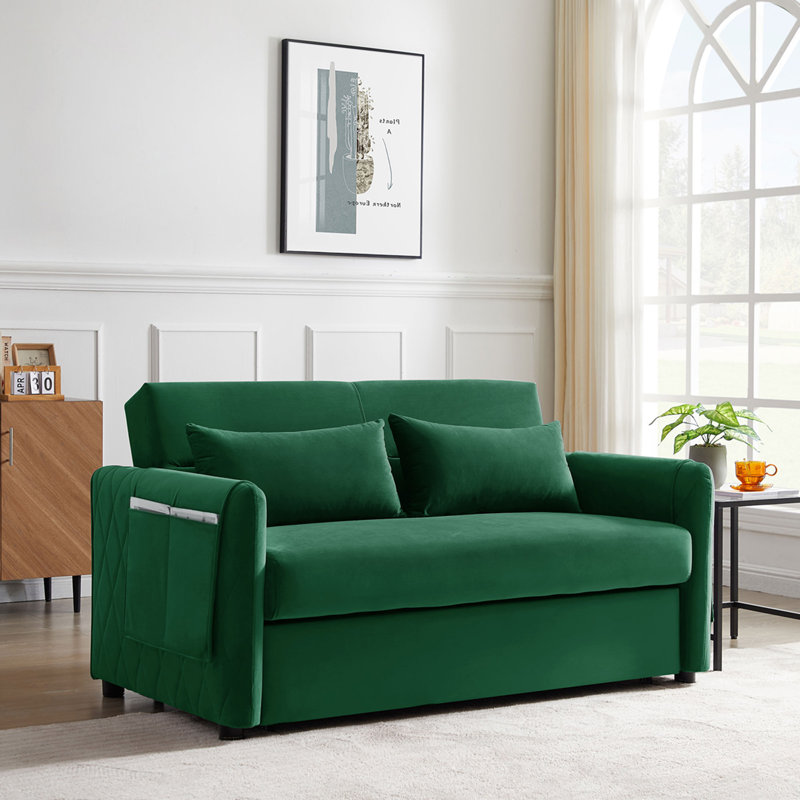 Guenot 59.5'' Velvet Sleeper Sofa, Green Velvet