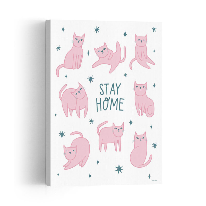 Stay Home Cats Whimsical Abstract Contemporary Cat Architecture Landscape Wall Art Print 1 Piece Wrapped Canvas Wall Art