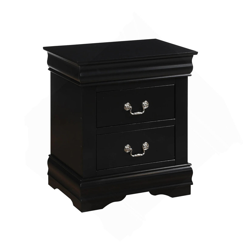 Table de chevet en pin massif avec 2 tiroirs au fini noir, Noir