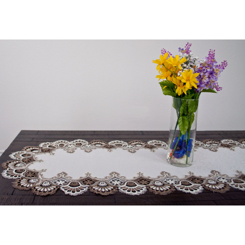 Elmwood Cocoa Earth Tone and White Jacquard Table Runner, 35" x 16"