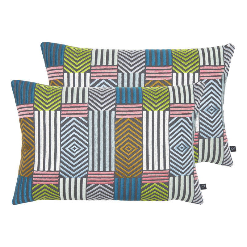 Blake Geometric Rectangular Cushion, Ochre/Grey, Polyester
