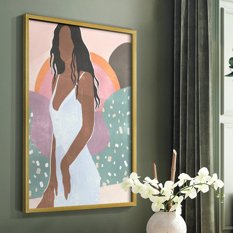 Curly Lady I, reproduction encadrée - bois massif, Bleu, H 10 po x l 8 po