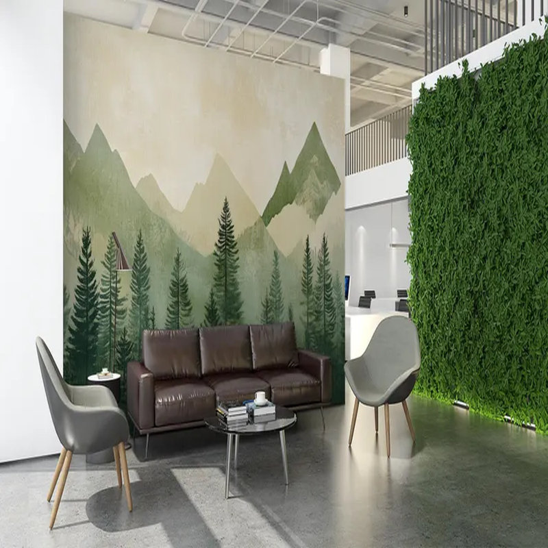 Murale silhouette montagne forêt, L 96 po x l 108 po