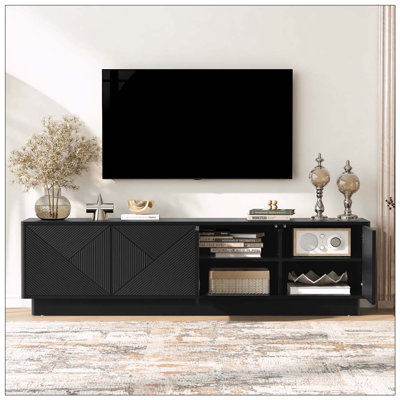 Meuble télé 4 portes Wave Design avec tablettes réglables et décorations DEL