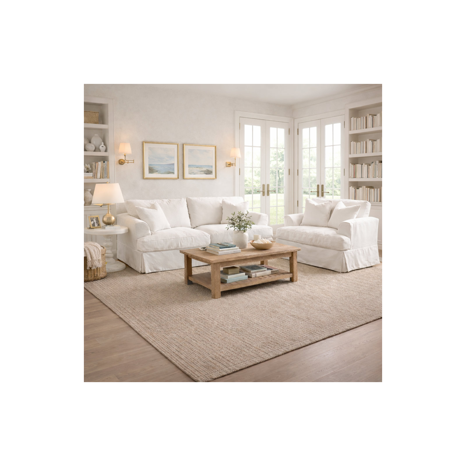 Lucia Slipcovered Chair and a Half, Cruise Adrift Woven Stripe