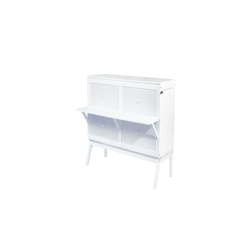 Lit escamotable en pin massif avec port USB et tablettes amovibles, pour l'efficacité du bureau personnel et de la chambre d'amis.