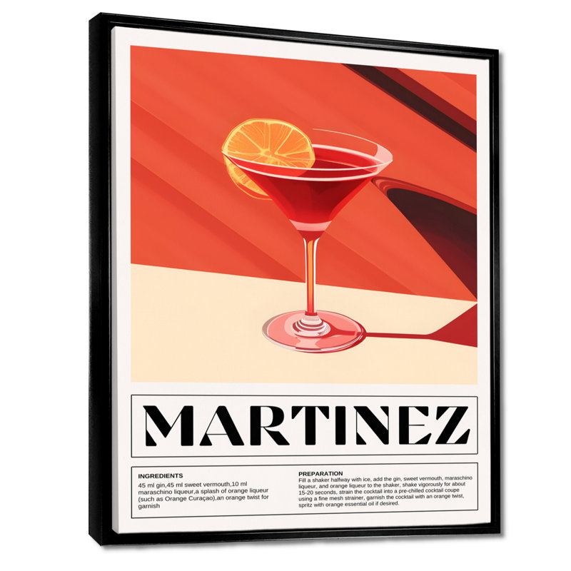 Martinez, cocktail avec zeste de citron - Art mural cocktails, Cadre flottant noir, H 20 po x l 12 po