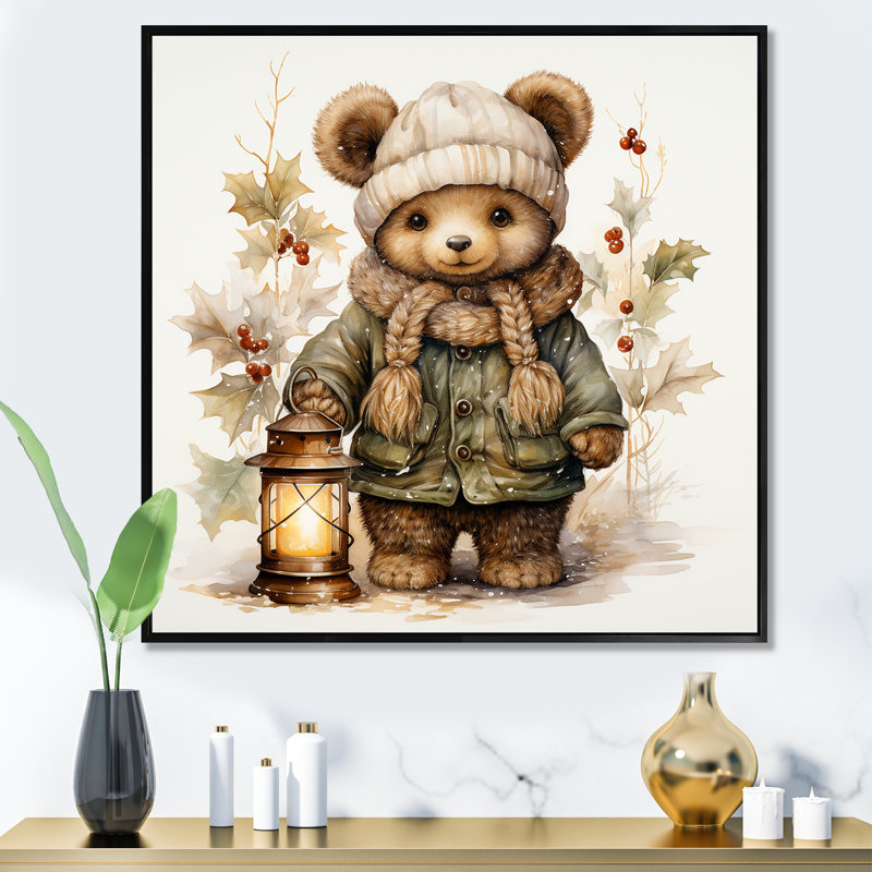 Ours en peluche de Noël II - art mural de l'ours en peluche, Cadre flottant noir, H 30 po x l 30 po x P 1,5 po