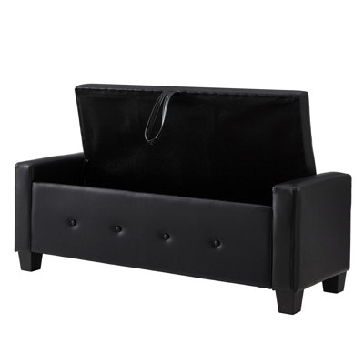 48" Ottoman Bench With Storage, Bench For Bedroom,Living Room,Hallway, Upholstered Tufted Faux Leather PU Ottoman Black