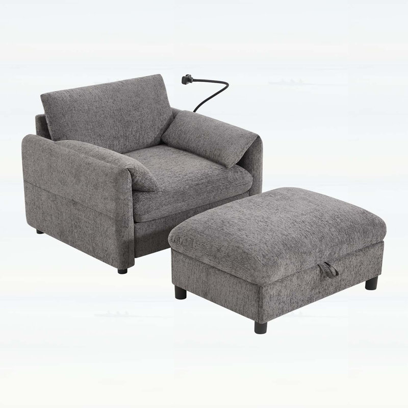 Modern Cloud Chaise Lounge with Storage Ottoman