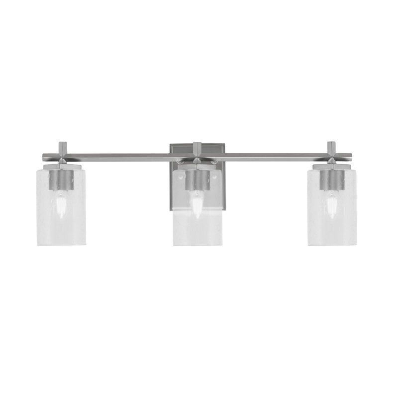 Barre d'éclairage de salle de bain 3 lumières Mariko avec verre à bulles transparent de 4 po, H 8,5 po x l 25 po x P 6,25 po
