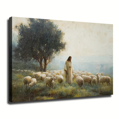 Vintage, Jésus et l'agneau, Jésus-Christ, le bon berger, histoires bibliques chrétiennes, grande impression sur toile tendue avec châssis pour salon, chambre à coucher