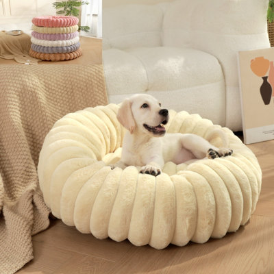 Calming Donut Dog Bed with Removable Cover – Plush Round Pet Bed with Non-Slip Bottom, Machine Washable, for Small to Large Dogs & Cats (23.6" / 35.6" / 47.2", 5 Colors)