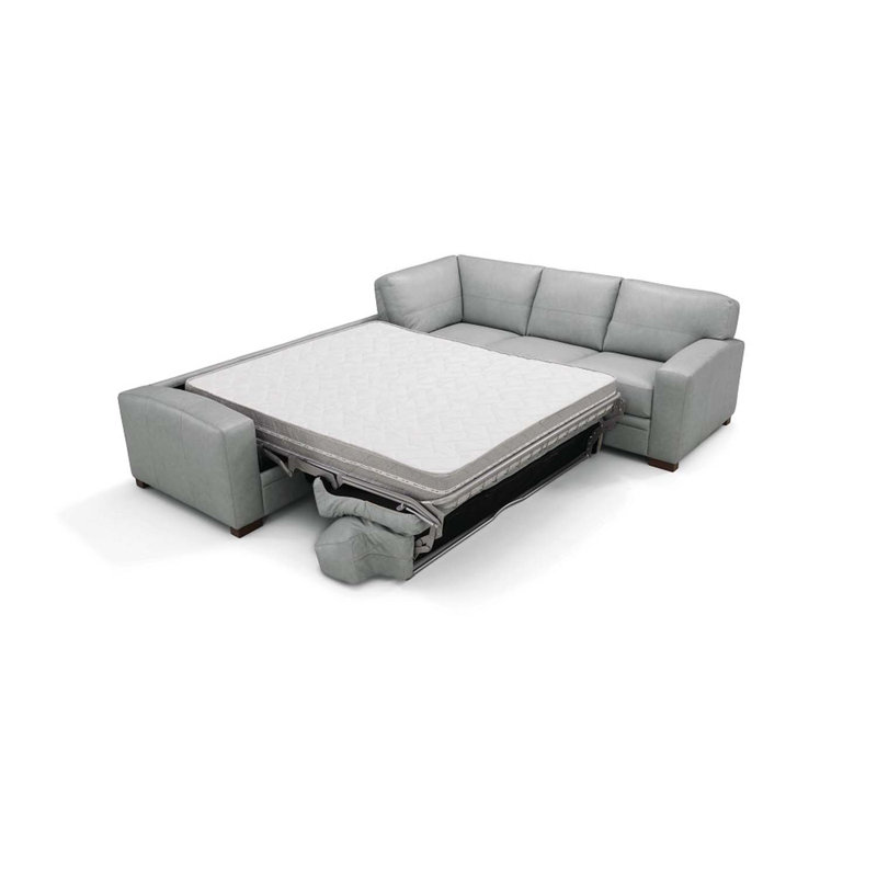 Canapé modulaire de 174 po avec couchette Goma, cuir fleur gris clair