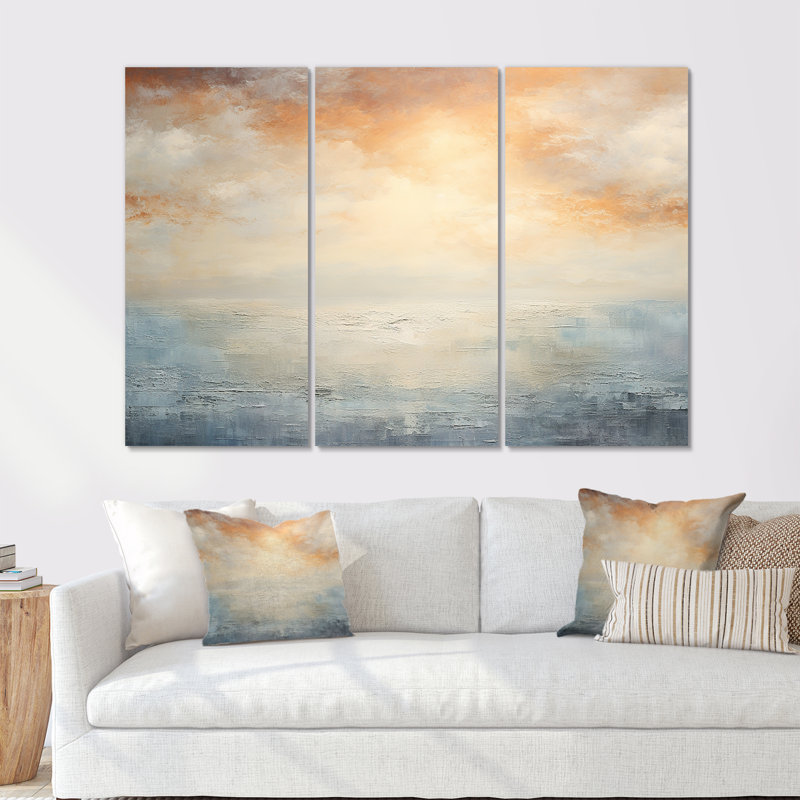 Beige et plage dorée coucher de soleil horizon II, Toile tendue, H 40 po x l 60 po x P 1 po