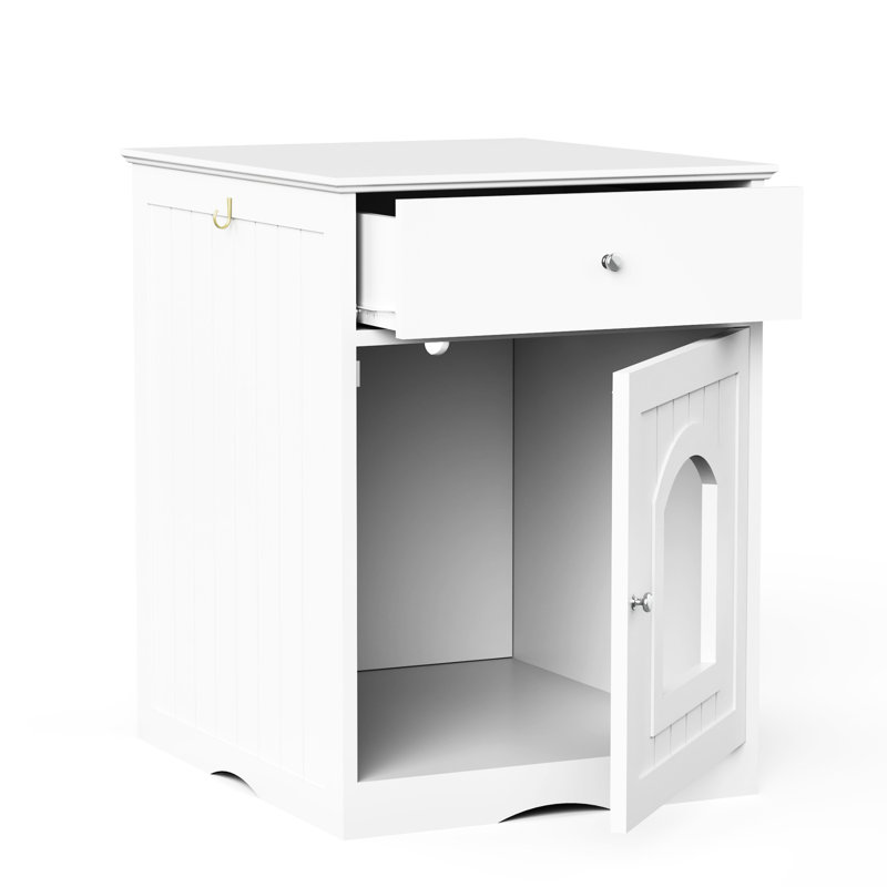 Enceinte de litière blanche avec tiroir et table pour table de chevet, White