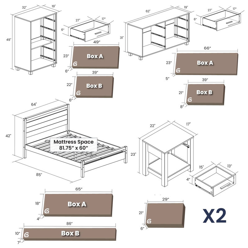 Ensemble de chambre à coucher Loft - Moka brossé (grand) 5 pièces, Queen, Brushed Mocha