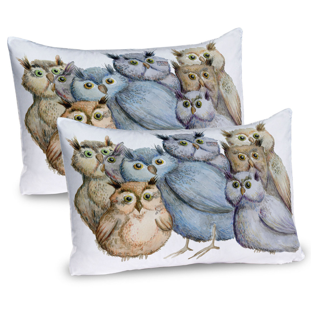 Kissenbezug, Owl Family Portrait-Kunst, Eule, Mehrfarbig