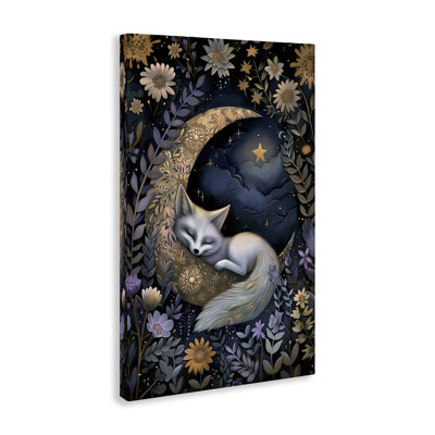«Fox Sleeping on Moon», art mural sur toile par The Dutch Lady