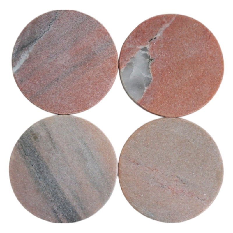 Ensemble de 4 sous-verres ronds en marbre rose 