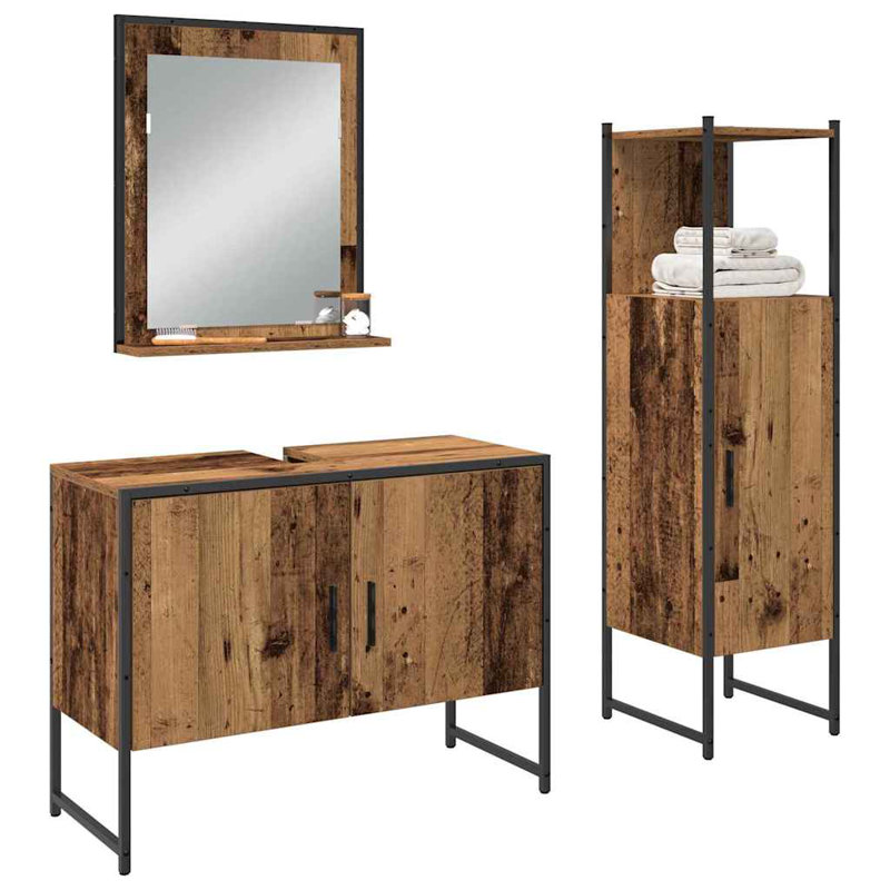 Bathroom Furniture Set With Door 3 Pcs 33 X 33 X 102.5 Cm, Brown