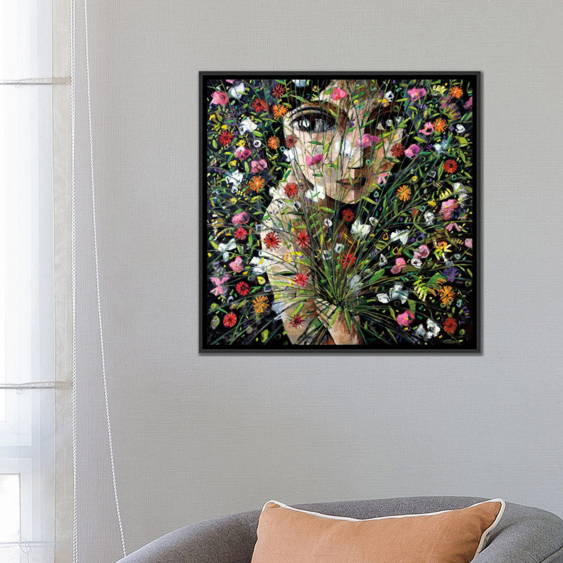 « between the floral », reproduction sur toile tendue, H 18 po x l 18 po x P 1,5 po, Toile avec cadre flottant noir