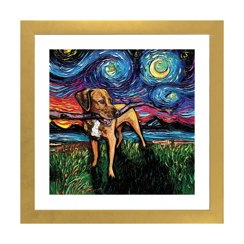 Reproduction d’art, "Vizsla mix Night" par aja Trèves, H 24 po x l 24 po x p 1 po, Papier encadré doré, Blanc