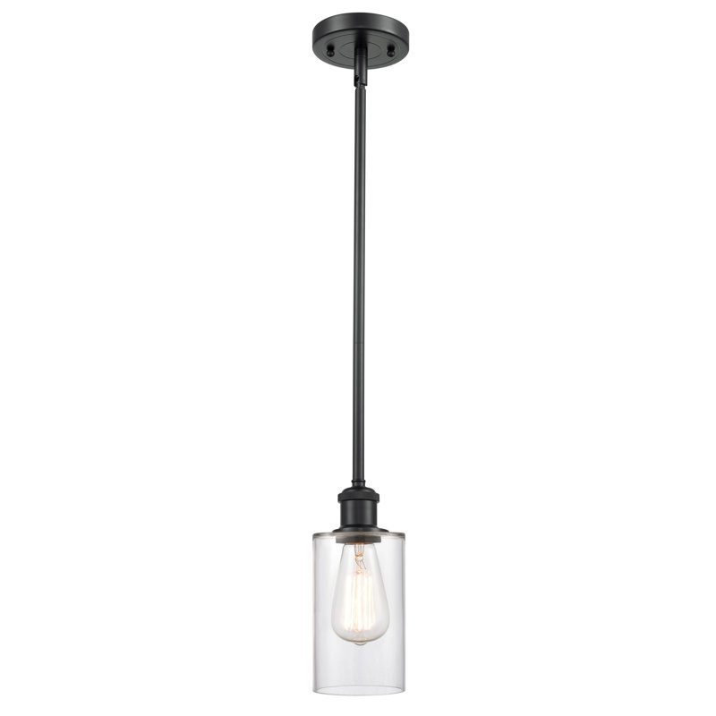 Luminaire suspendu cylindrique simple à 1 lumière Glessite, DEL, Transparent, Noir mat