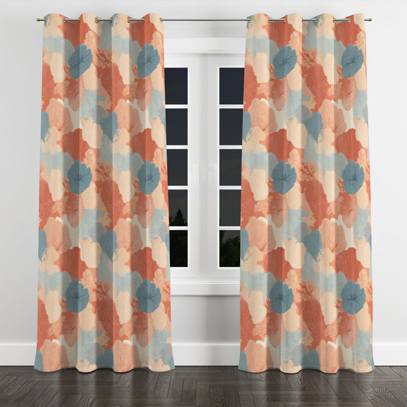 Rideaux abstraits pour chambre à coucher - Rideau à œillets motif bord de mer - 1 panneau, Œillets dorés, L 52 po x L 120 po