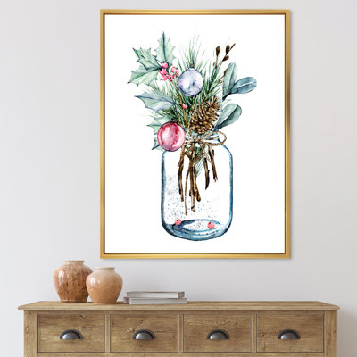 Merry Christmas Greenery in Transparent Pot - Peinture sur toile