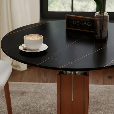 Round Dining Table with Gold Hardware Bottom,2-Person Kitchen Table For Small Space(Only Table)