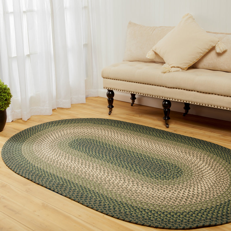 Tapis intérieur / extérieur vert tressé à la main Enos, Ovale 5 pi x 8 pi