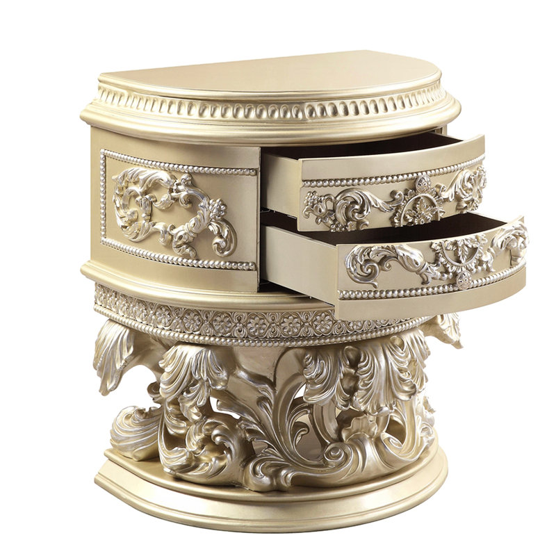 Table de chevet 2 tiroirs doublée de feutre en argent champagne chic 2 avec design gracieux
