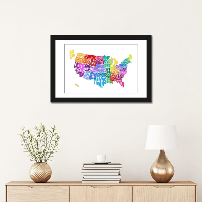 « (states) map typographique » par michael tompsett, art textuel sur toile, H 16 po x l 24 po x P 1 po, Blanc