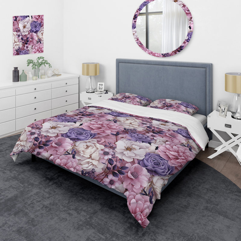 Ensemble de housse de couette floral en polyester microfibre Springtime, Housse de couette pour très grand lit et 2 très