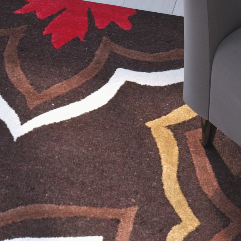 Tapis rouge / brun en laine / viscose touffeté à la main Candelo, Tapis de couloir 2 pi 6 po x 8 pi