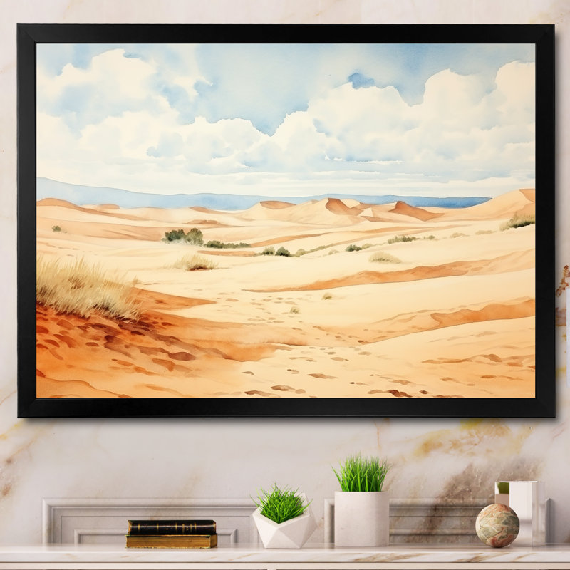 Paysage désertique de dunes de sable en Afrique V - Art mural désert, Cadre doré à coins fermés, H 34 po x l 44 po x P 1,5 po