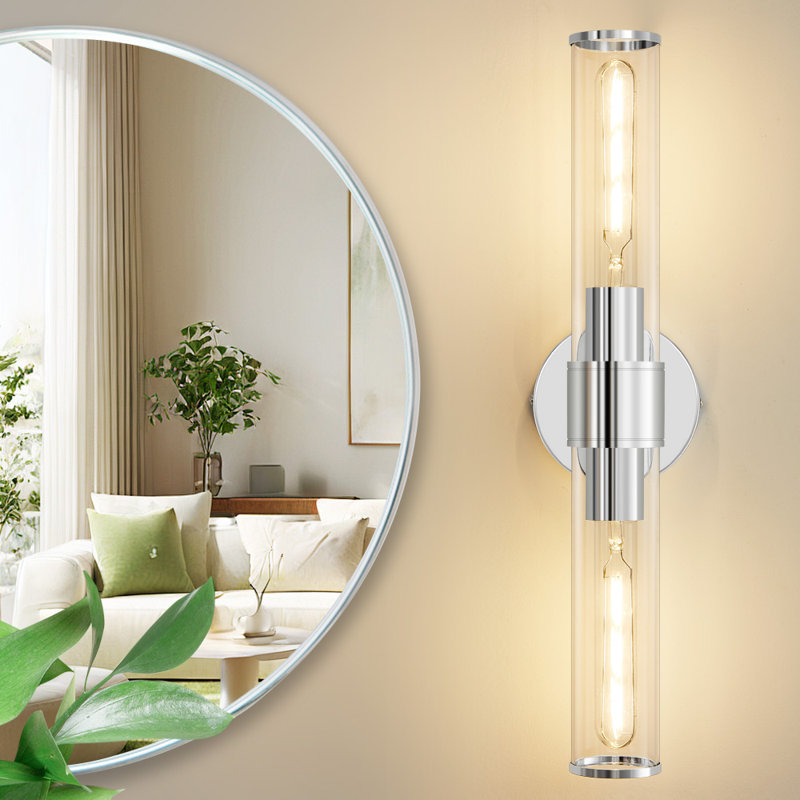 Luminaires de salle de bain à intensité variable pour salle de bain à 2 lumières Almetta, Transparent, Chrome