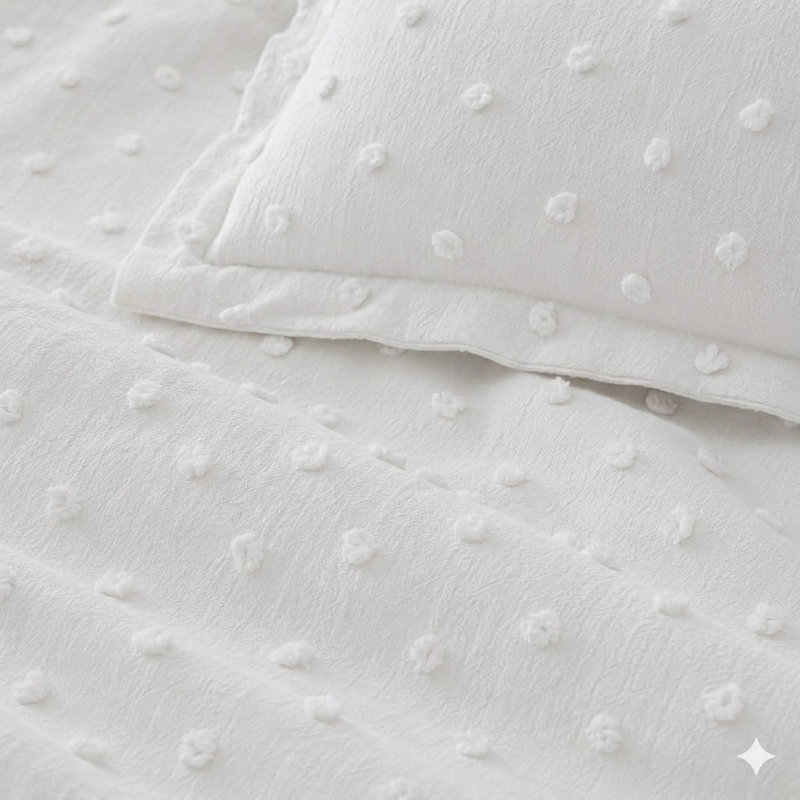 Ensemble de housse de couette brodée à pois Swift Home, Couette très grand + 2 taies décoratives standar, Blanc