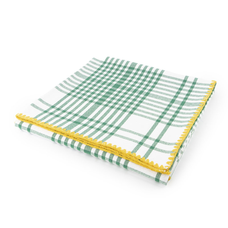 Trattoria Plaid Tablecloth, 59.1" Square, Green/Yellow/White