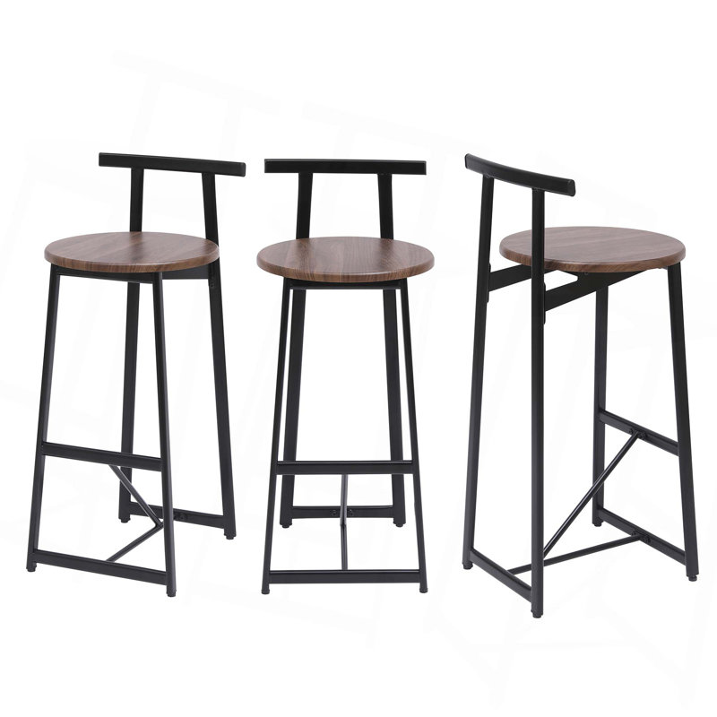 Set Of 3 Counter Height Armless Barstools For Kitchen Island, Brown
