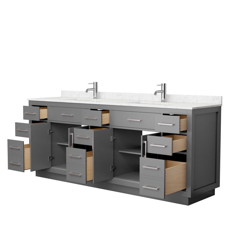 Beckett TK 84'' W Double Vanity, Dark Gray, Brushed Nickel, Carrara Cultured Marble