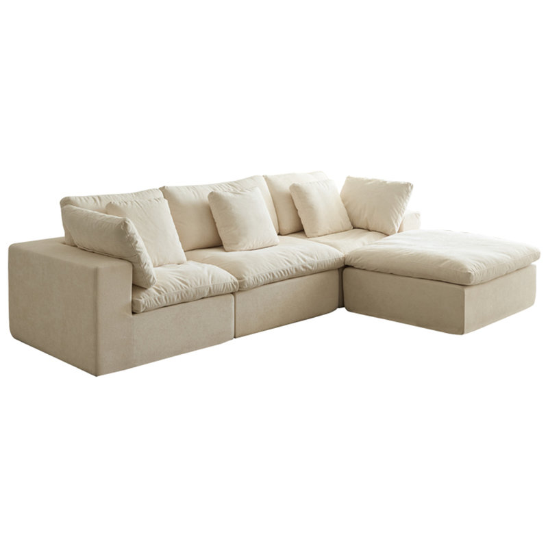 Canapé modulaire en L en velours côtelé de style nuage, canapé 4 places avec pour le salon, tissu beige et blanc, siège stable en éponge haute densité surdimensionné, couleurs, résistance à la compression 33D