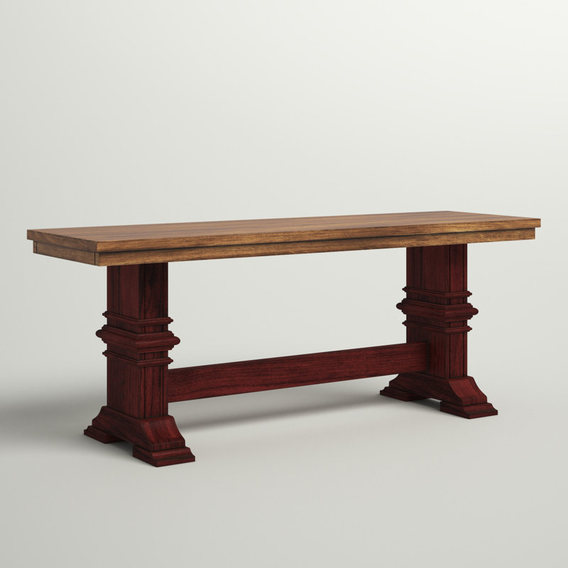 Banc en bois Fortville, Chêne / Rouge framboise