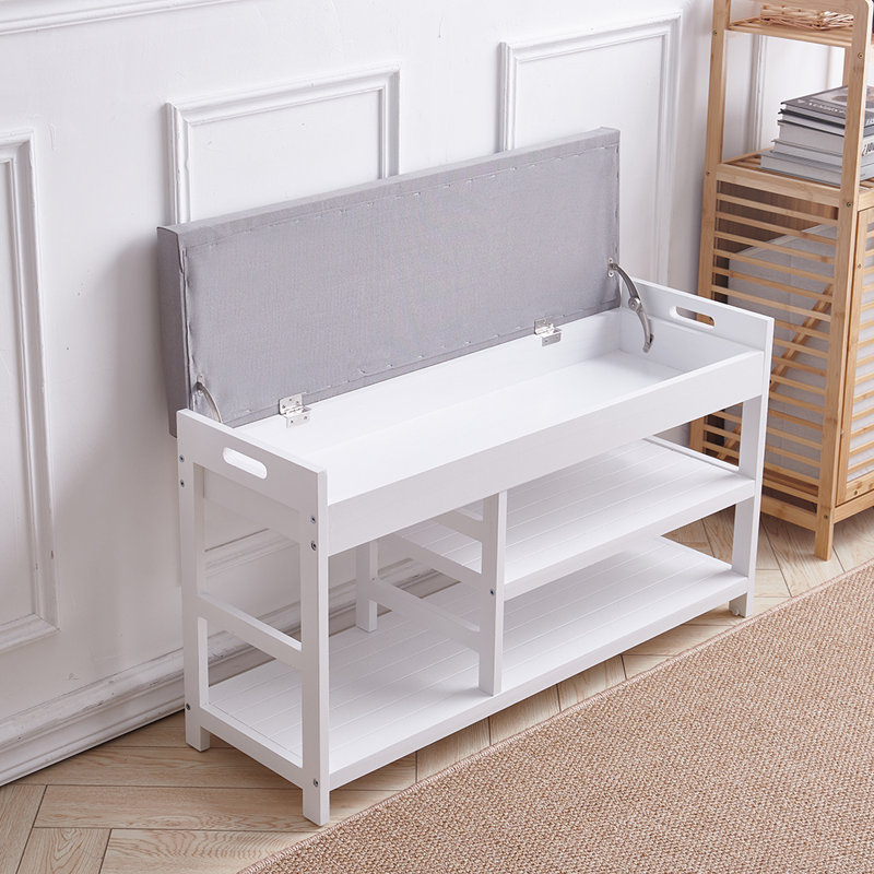 Jonestown Linen Upholstered Storage Bench, White