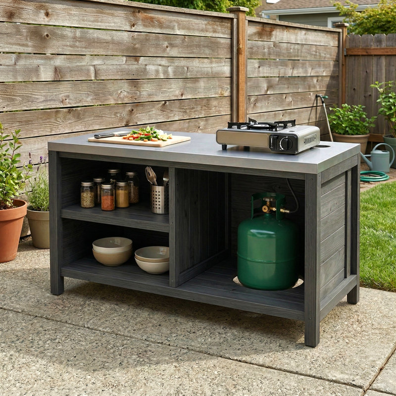 Armoire de rangement d'extérieur en cèdre avec compartiment pour réservoir de propane, Noir