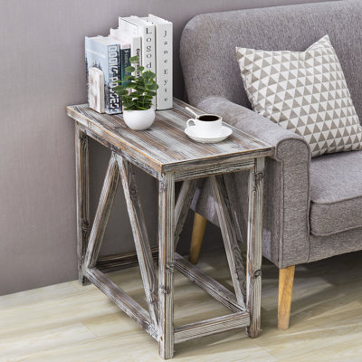 Torched Solid Wood Side Table