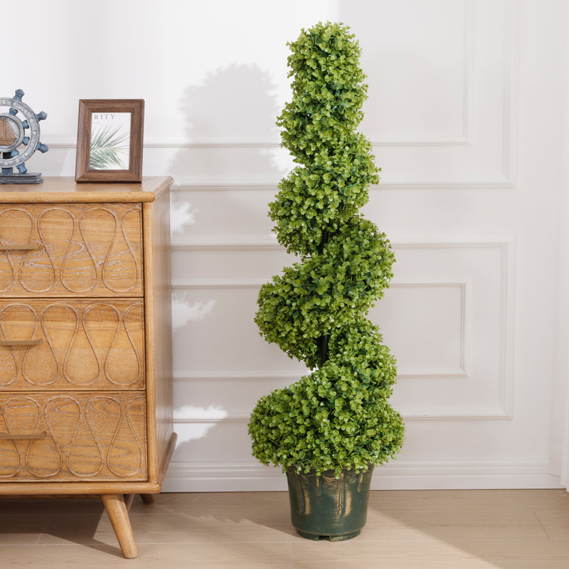 Topiaire de buis vert en spirale artificiel