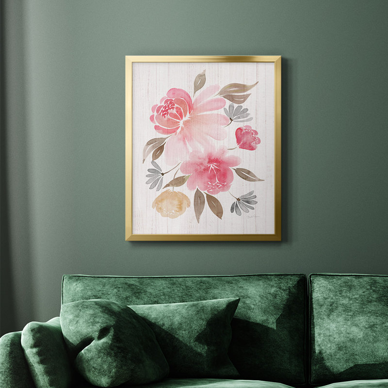 Toile encadrée «Loose Peony II» de qualité supérieure - prête à être accrochée, H 24 po x l 20 po, Or